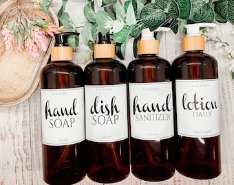 Amber Hand Soap Bottle, Soap Refill bottles, Modern Simplistic Countertop Decor, Dish Soap, 16 oz Amber Plastic Soap Refill Bottle Pumps