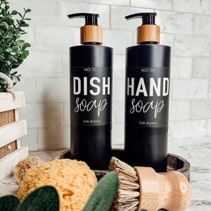 Black Soap Dispensers, Black Shampoo, Conditioner and Body Wash Reusable Dispenser Bottles With Pumps, Dish & Hand Soap Dispenser Sets