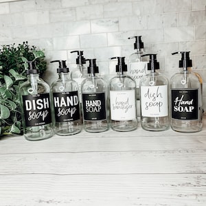 Hand Soap Dispenser with Pump | 16 oz Clear Glass Jar Soap Dispenser | Refillable Hand Soap Bottle for Kitchen or Bathroom | Farmhouse Decor