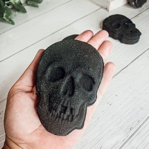 Halloween Bath Bomb Gift, XL Black Skull Bath Bombs or Pumpkin Spice Bomb, Unique Halloween Gifts and Bathroom Decor, Unisex Black Bath Bomb