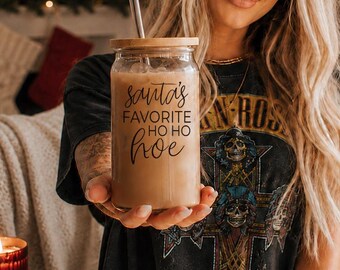 Lustige Weihnachtsgeschenke für den besten Freund, Santa Ho ho ho Glastassen-Set, lustige Weihnachtskaffeetassen, heiße Kakaobombenbecher-Geschenksets, Tassen mit Deckeln