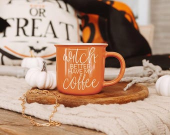 Witch Coffee Mug | Halloween Orange Ceramic Cup | Funny Witch Mug Gift Ideas | Fall Kitchen Decor | Witchy Coffee Gift | Microwave Safe Mugs