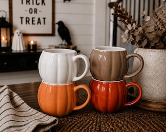 Fall Pumpkin Shaped Mugs | Halloween Ceramic Coffee Cup | Autumn Home Decor | Fall Gift Ideas Unique | Cute PSL Drinkware & Home Decor Fall