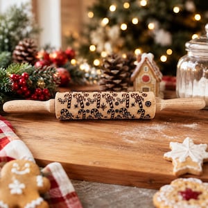 Julbakningspresentset, Julkakor Kavel och kakformsset, Handgjord träpräglad kavel för kakor Barnbakningspresent Candy Canes