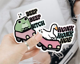 Pegatina de mejor amiga para botella de agua, regalos divertidos para mejores amigas, pegatinas a juego con frases divertidas, pegatinas de vinilo grandes "bip bip, honk honk", retro