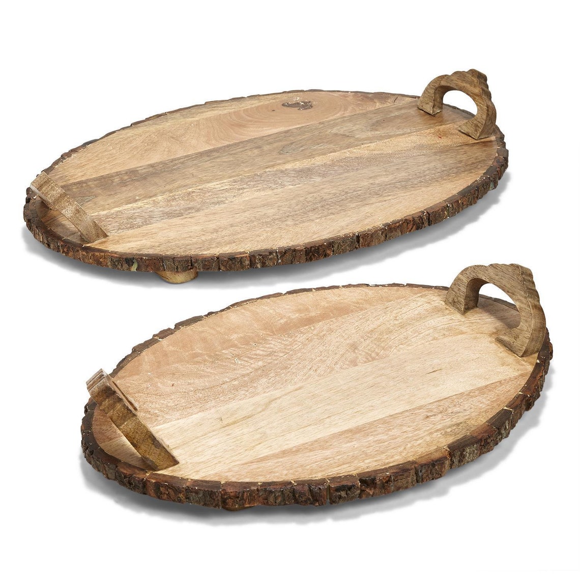 Wood Trays Natural Bark Edge Trays With Handles All Natural Etsy