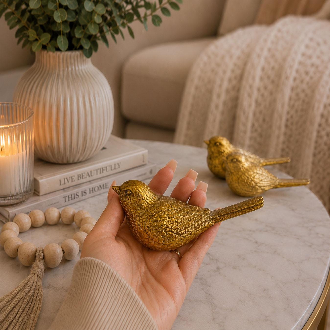 Gold Bird Statue, Bird Decor Vintage, Unique Bird Lover Gift Ideas