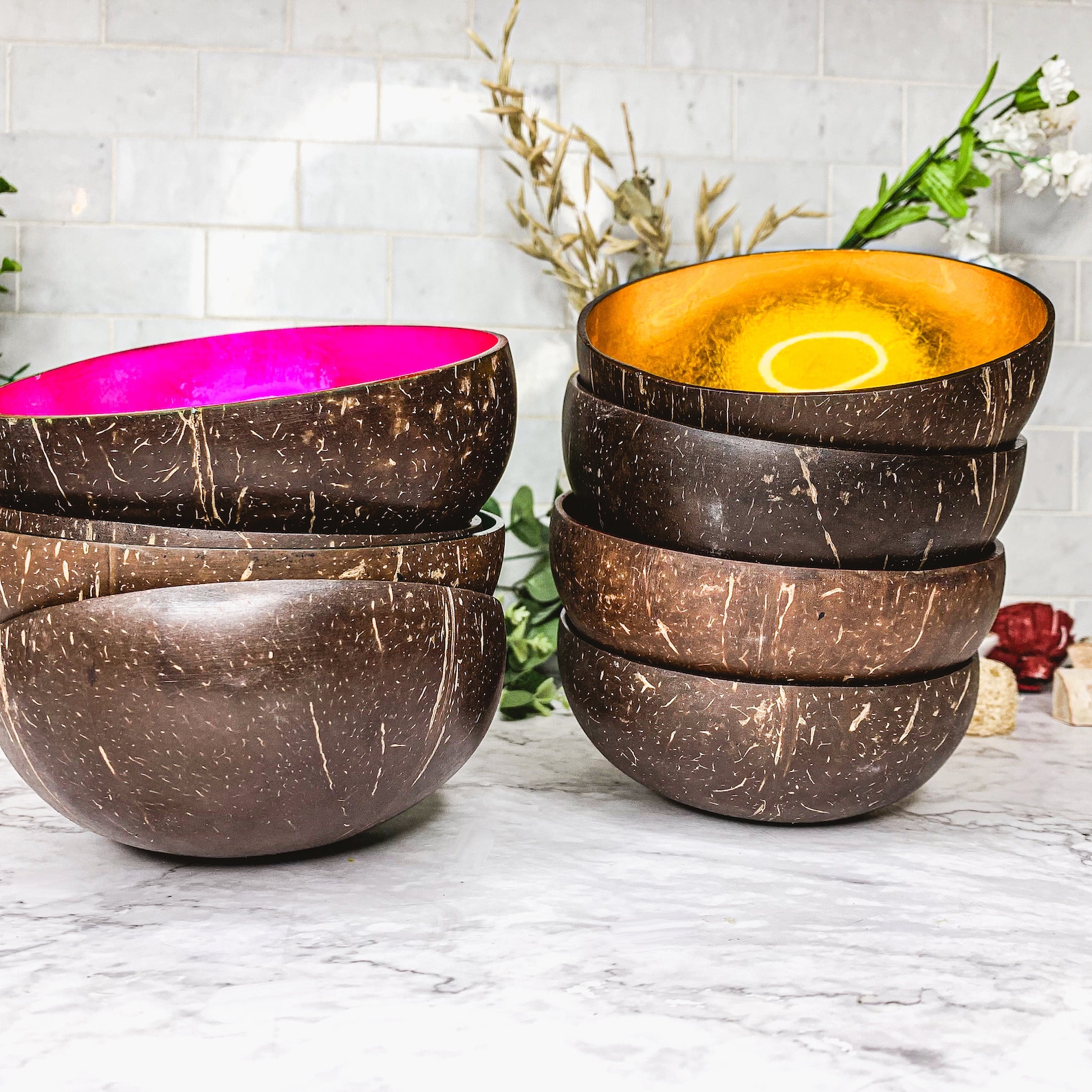 Coconut Bowl, Natural Coconut Shell Bowls With Shimmering Foil Lacquer ...