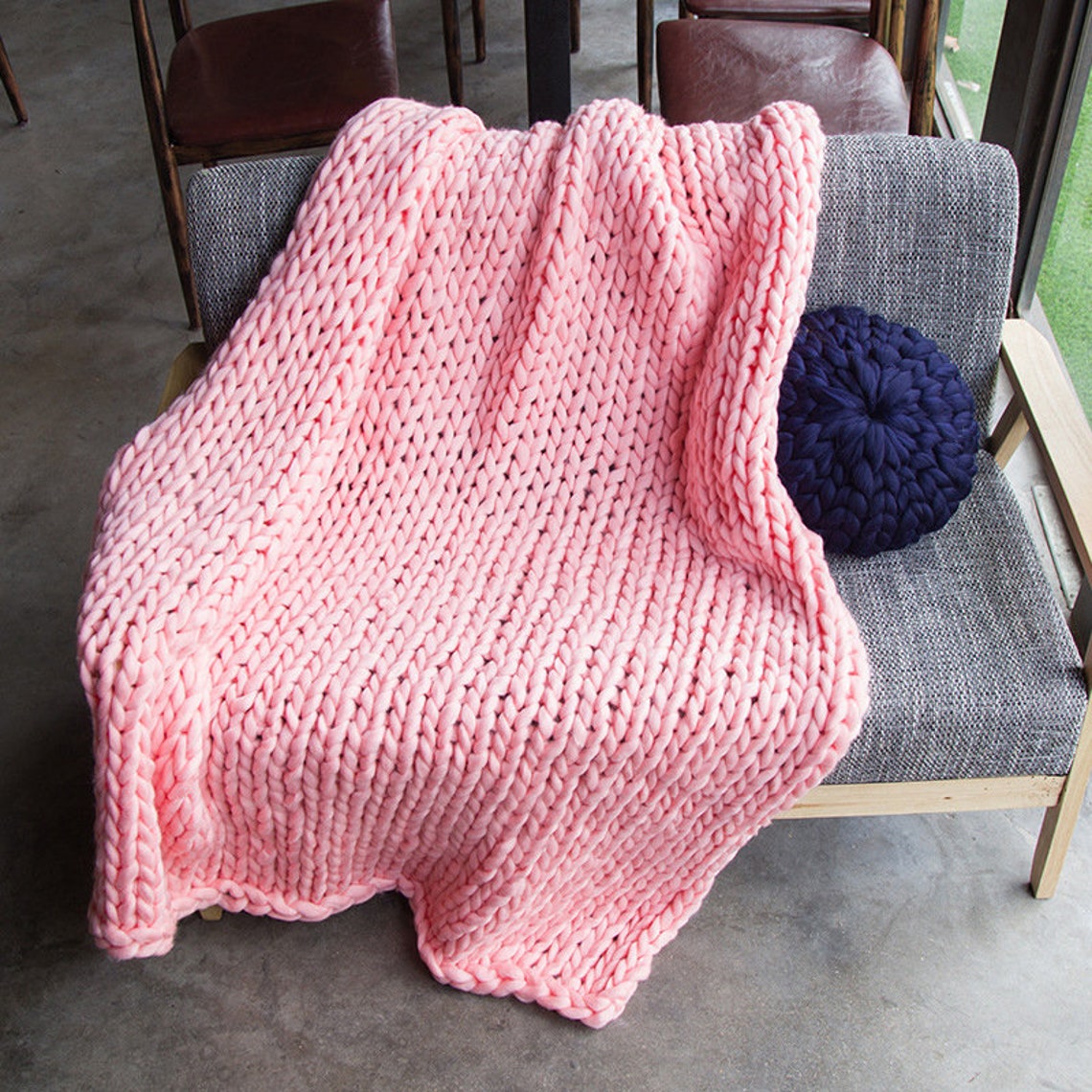 Pink Chunky Knit Blankets Light Pink Blankets Braided Etsy