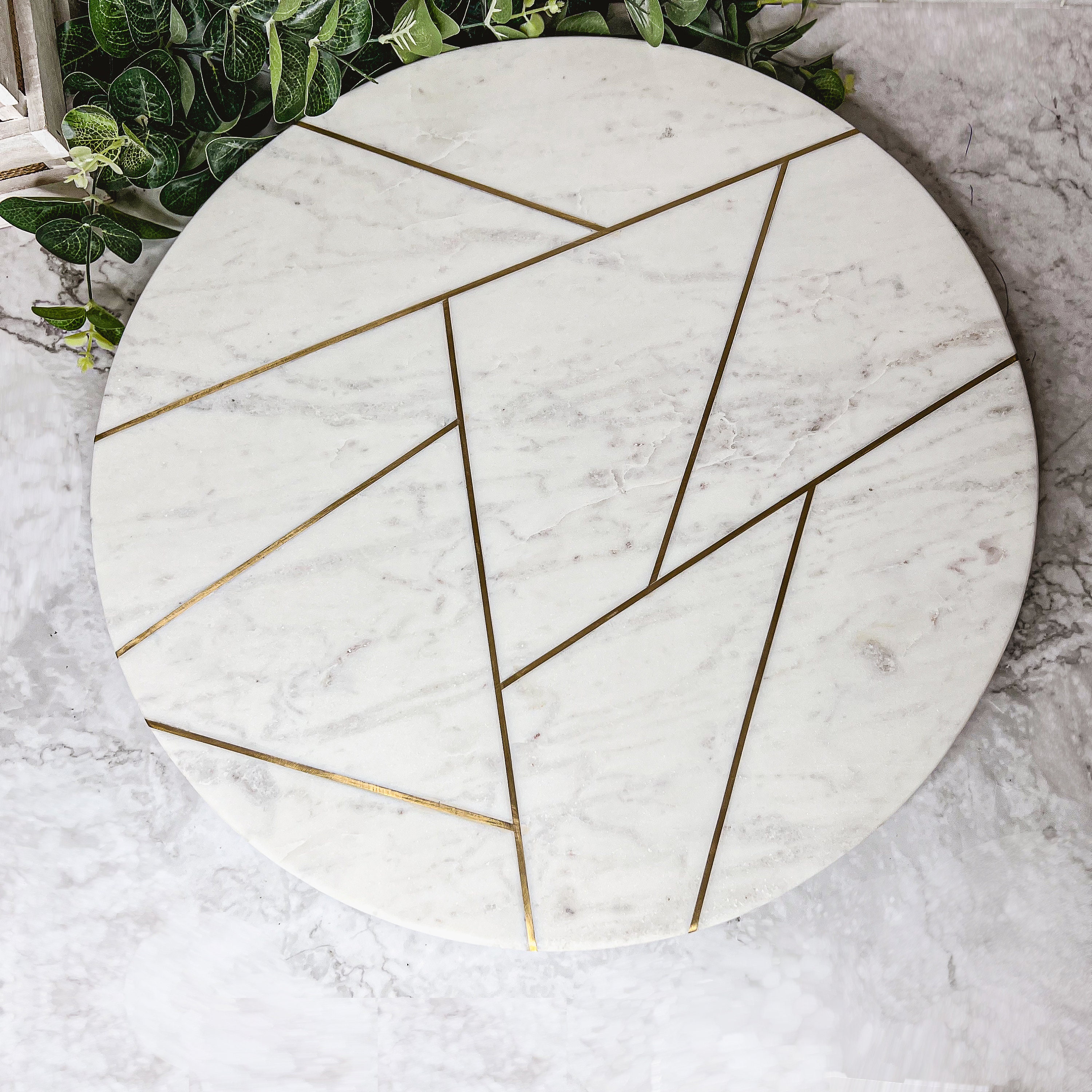 Lazy Susan In Marmo 30,5 Cm - Vassoio Girevole Con Base In Legno Per Torte, Formaggi E Antipasti
