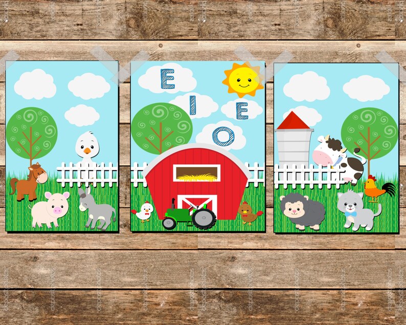 Farm Animal themed nursery wall art several files for the Etsy