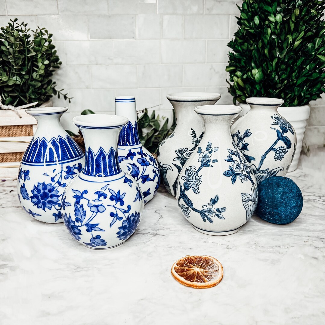 Vase Centerpiece Decor Blue White Vase Set Handmade & Etsy