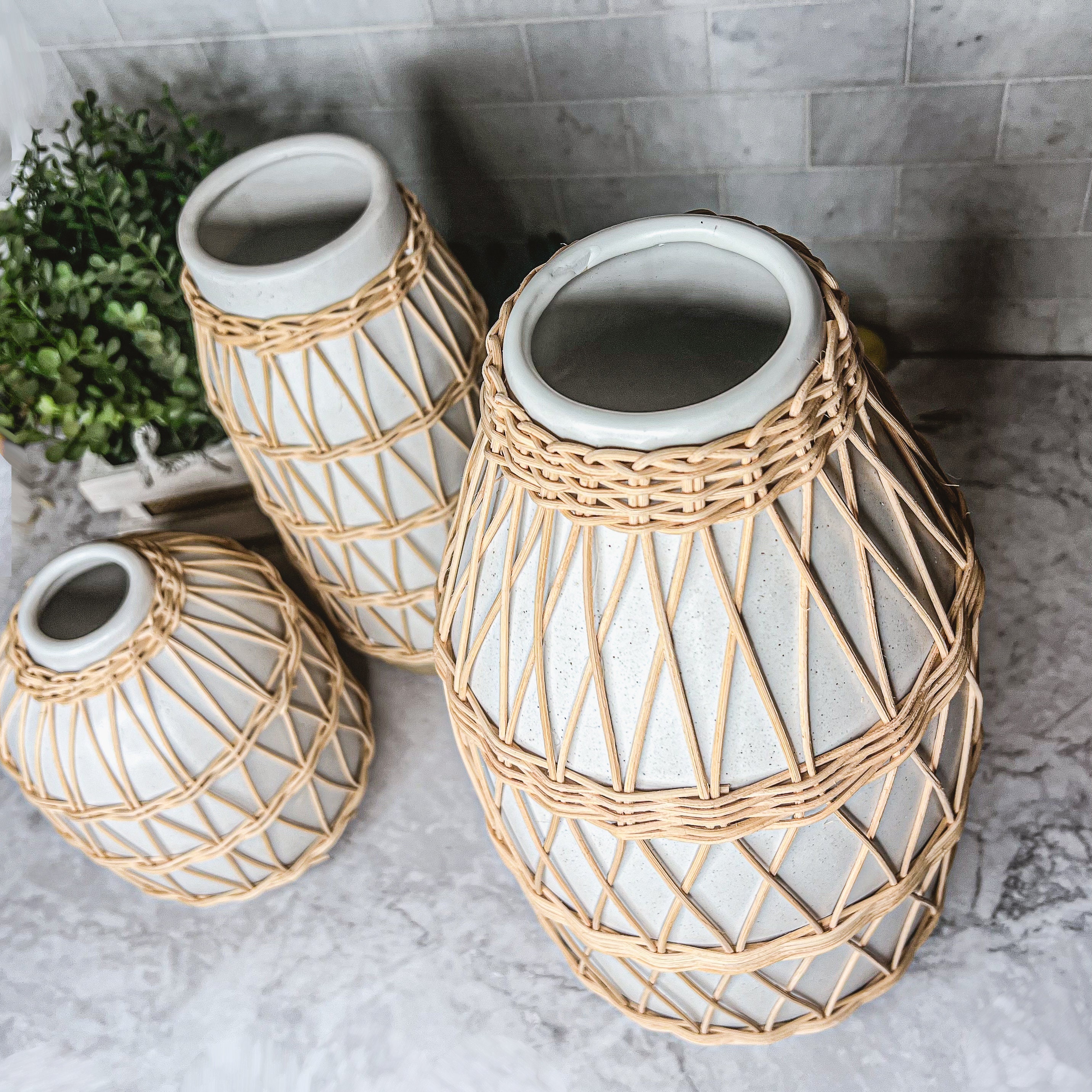 Set di vasi in stile Boho, vasi da pavimento e da tavolo Boho, vasi bianchi  da