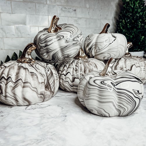 Blue and White Pumpkins Ceramic Marble Pumpkin Decor Blue - Etsy