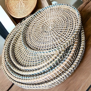 Seagrass Basket Tray Round, Woven Tray Round Large - 6 Sizes, Nested Tray Set, Hand Woven Seagrass Trays Large, Decorative Tray Set Handmade