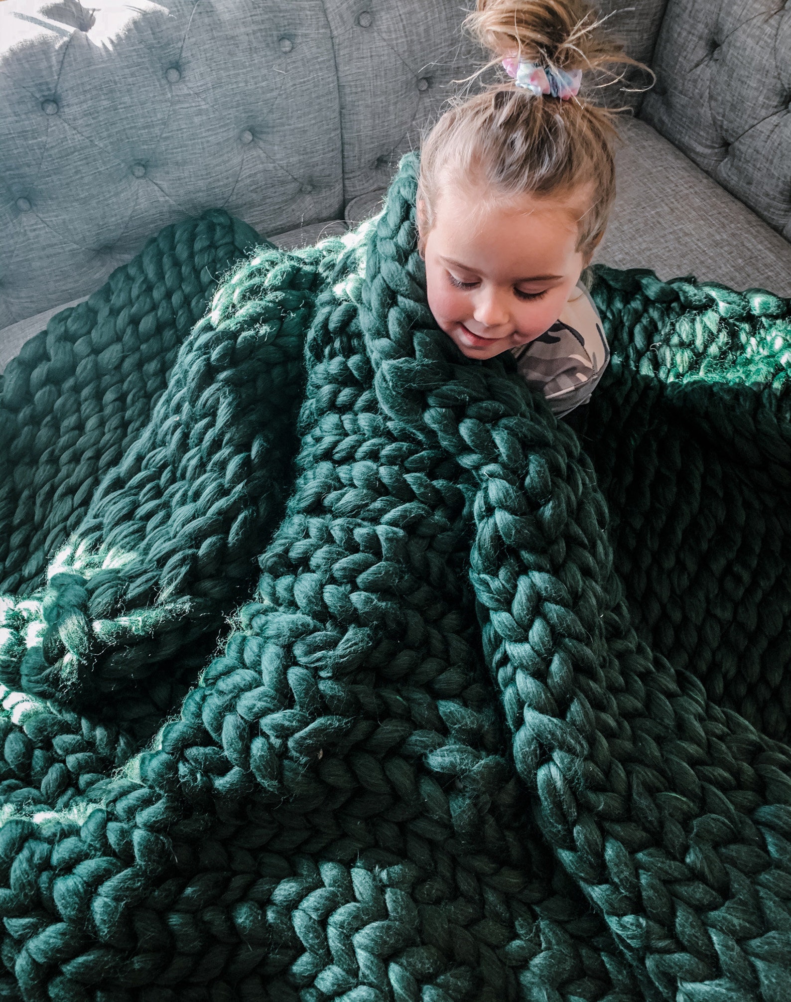 Large Green Chunky Knit Blanket Dark Emerald Green Blanket Etsy