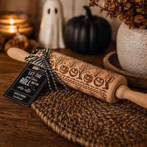 Julbakningspresentset, Julkakor Kavel och kakformsset, Handgjord träpräglad kavel för kakor Barnbakningspresent Pumpkin