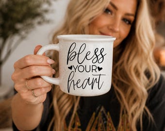 Bless Your Heart Mug | Southern Saying Coffee Cup | 16oz Ceramic White Mug | Sweet Tea Mug | Southern Gift | Farmhouse Style + Cottage Core