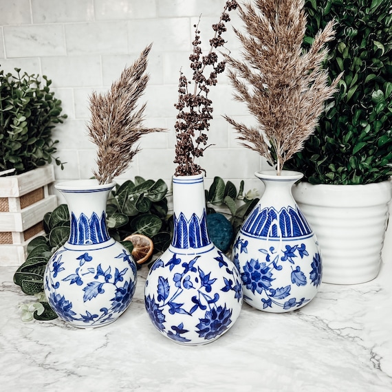 Jarrones de porcelana para flores, juego de jarrones azules pintados a  mano, decoración de jarrones azules y blancos, jarrones de sauce azul,  jarrones chinoiserie grandes, jarrones de mesa -  España