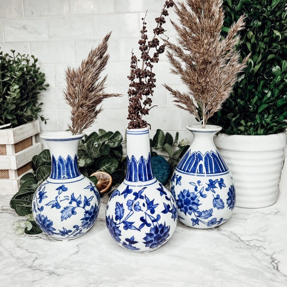 Jarrones de porcelana para flores, juego de jarrones azules pintados a  mano, decoración de jarrones azules y blancos, jarrones de sauce azul,  jarrones chinoiserie grandes, jarrones de mesa -  España