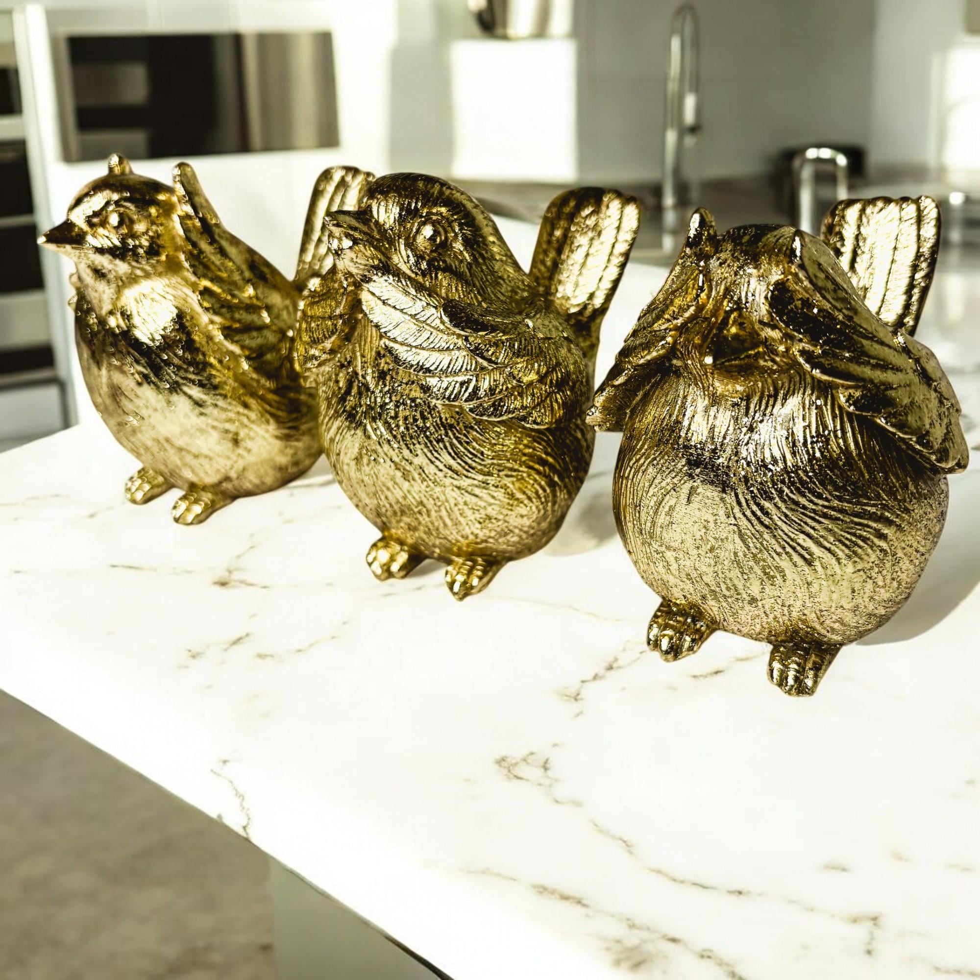 Three Wise Bird Gift Sets | Gold Bird Statues, Bird Decor Vintage