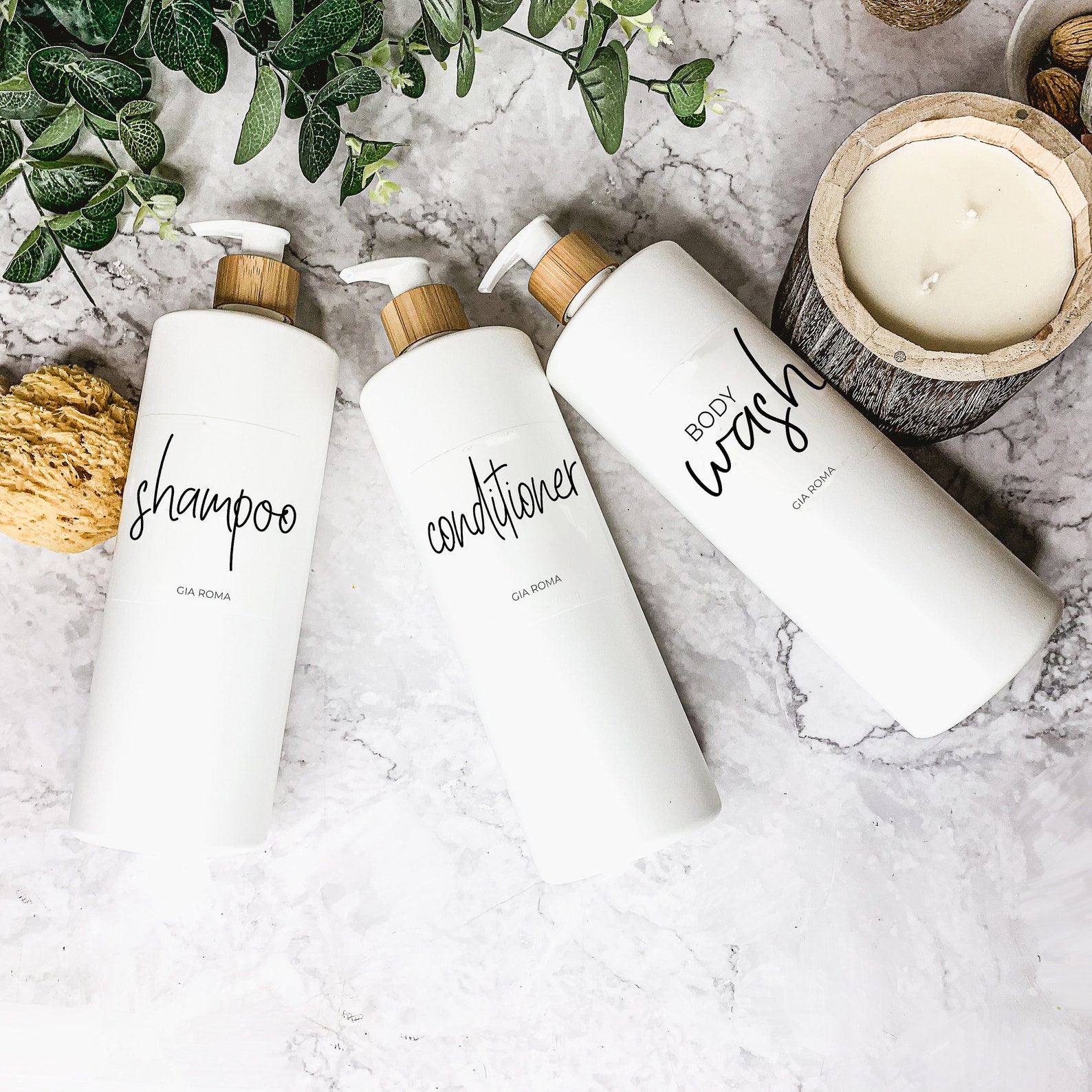 Shampoo & Conditioner Bottles 32oz White Plastic Shower Refill Bottle — free download
