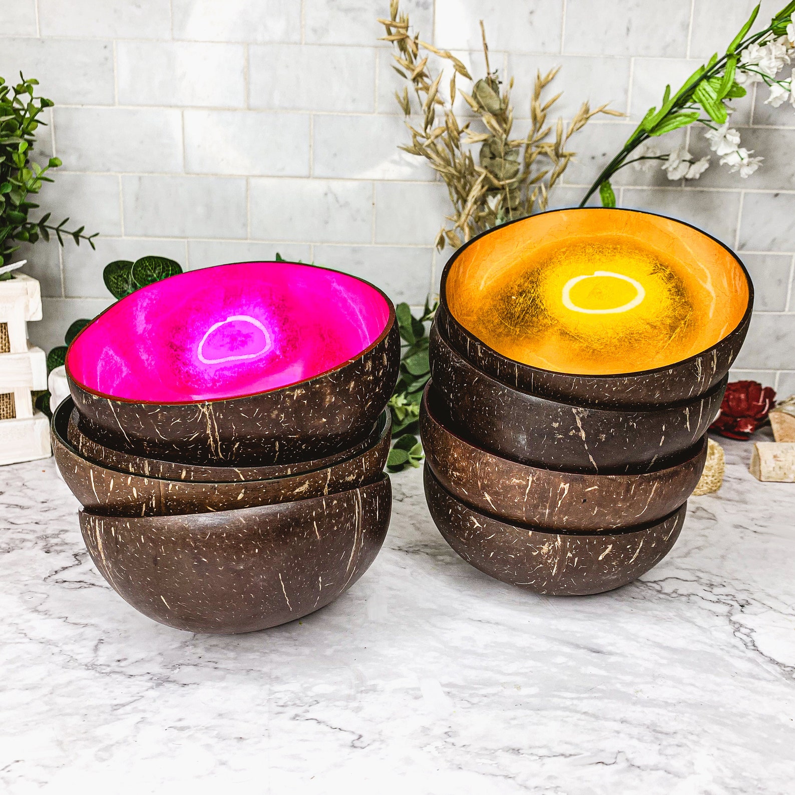 Coconut Bowl, Natural Coconut Shell Bowls With Shimmering Foil Lacquer ...