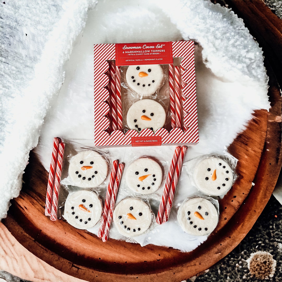 Snowman 12 Pc Hot Cocoa Set in Gift Box Includes: 6 Vanilla Marshmallow  Toppers and 6 Peppermint Candy Cane Stirrers - Kademi