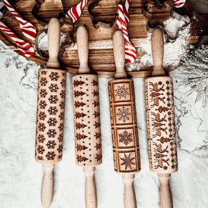Julbakningspresentset, Julkakor Kavel och kakformsset, Handgjord träpräglad kavel för kakor Barnbakningspresent bild 14