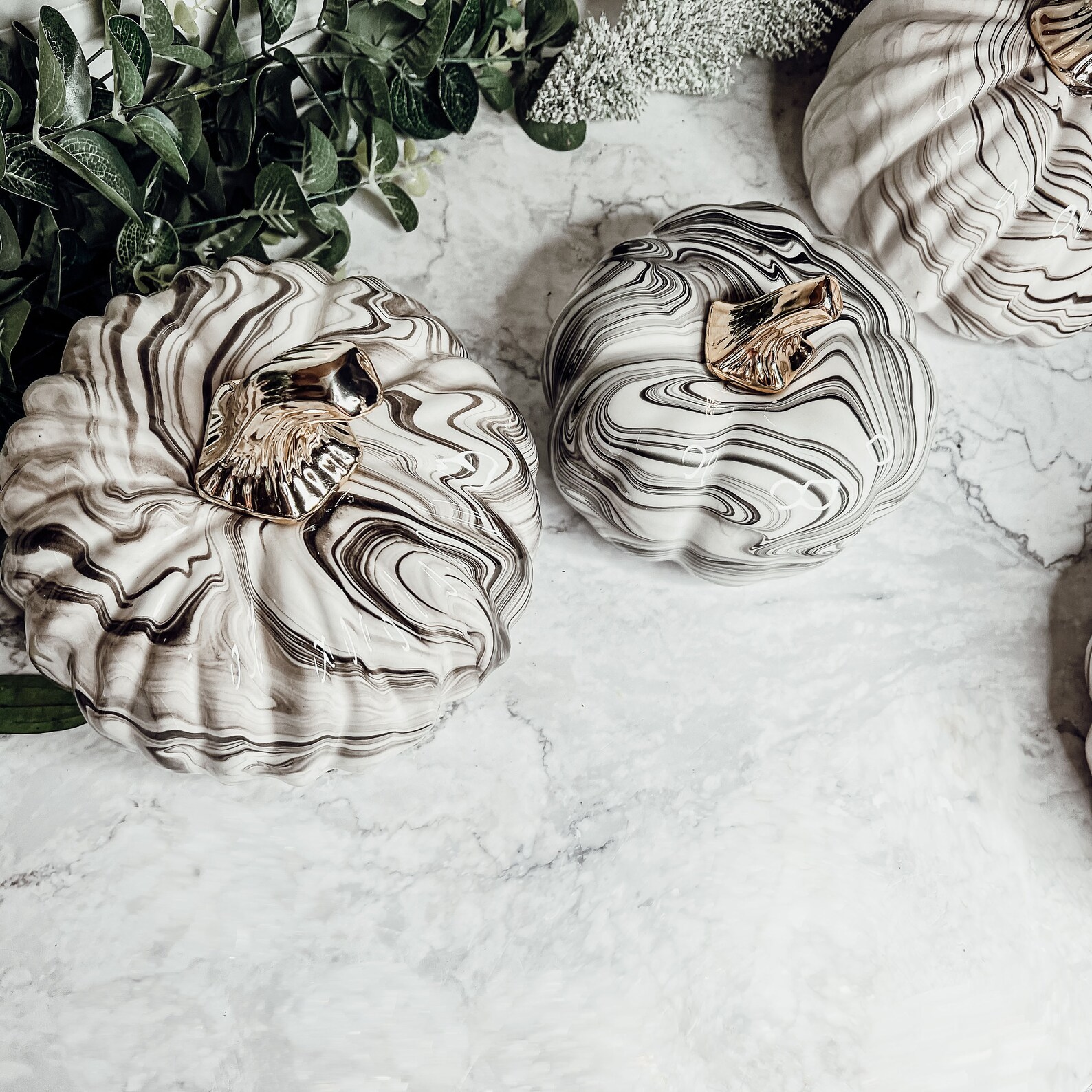 Blue and White Pumpkins Ceramic Marble Pumpkin Decor Blue - Etsy
