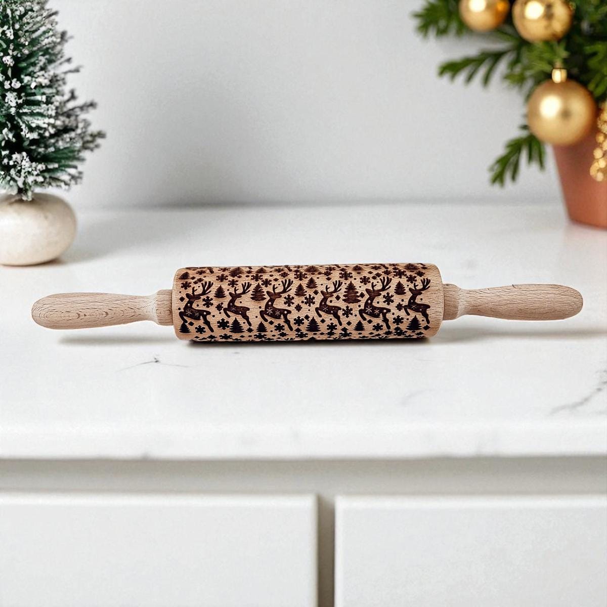 Mattarello In Legno Con Rilievo Presepe – 39,1 Cm Per Biscotti Di Natale