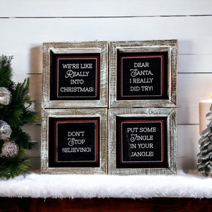 Christmas Signs for Home Decor, Set of 4 Holiday Signs, Funny Christmas Sayings on Signs, Wooden Holiday Decor for Mantle, Countertop, Shelf