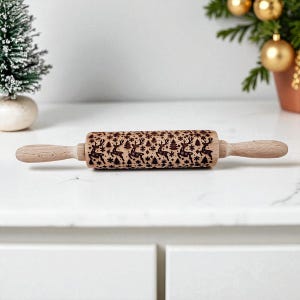 Julbakningspresentset, Julkakor Kavel och kakformsset, Handgjord träpräglad kavel för kakor Barnbakningspresent Jumping Reindeer
