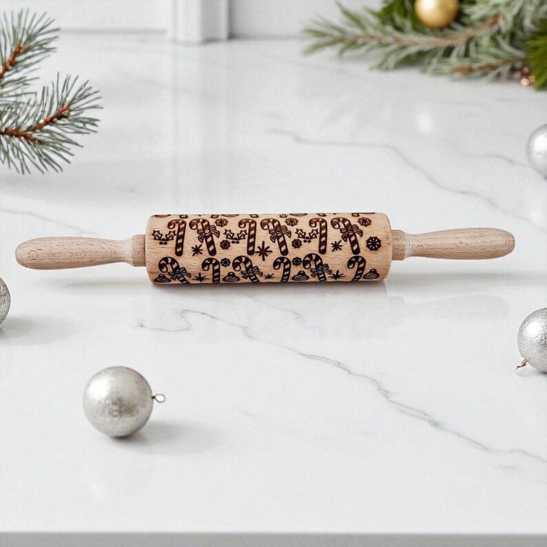 Baking Gift Sets, Embossed Wood Rolling Pins for Christmas Cookies & Baking - Thumbnail 3