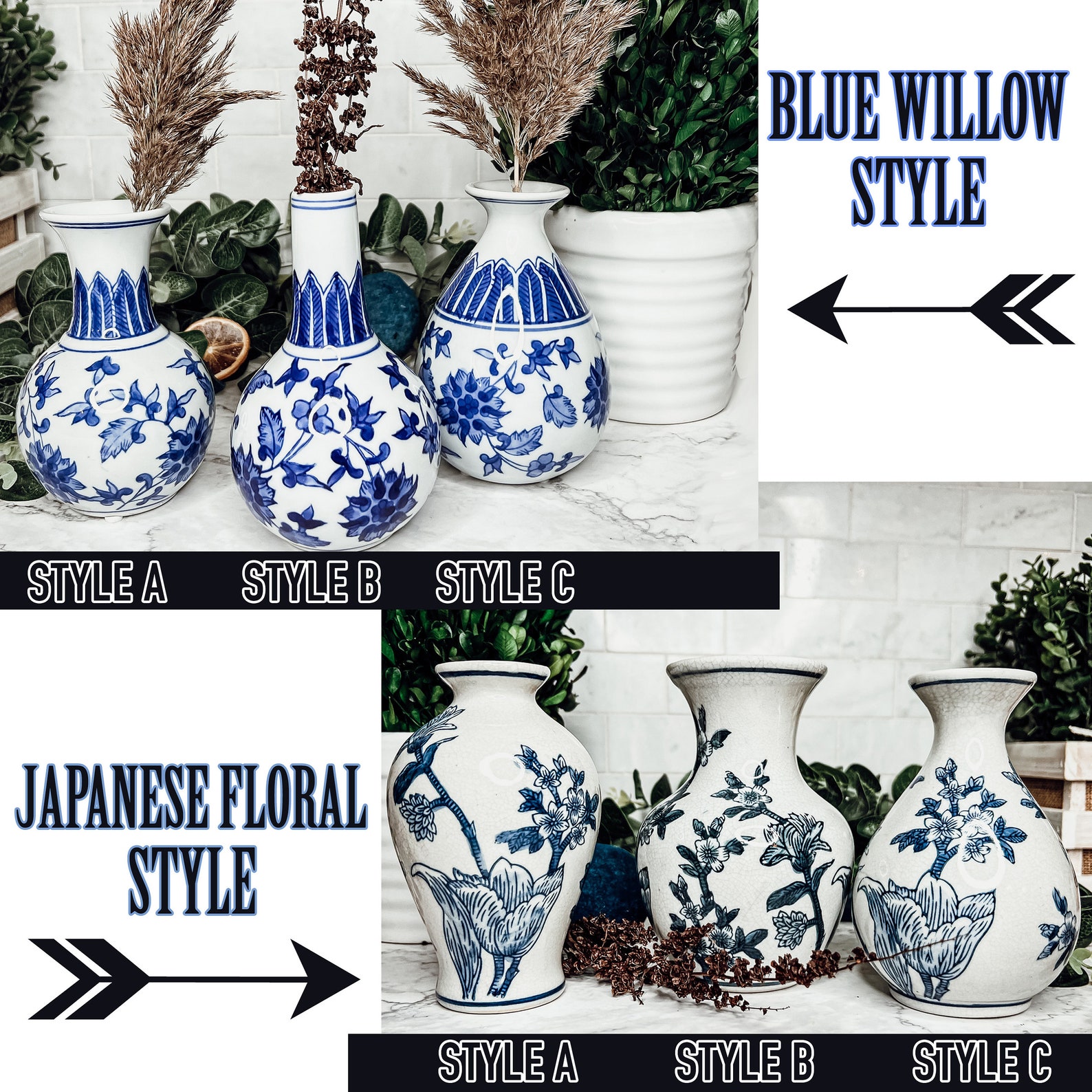 Vase Centerpiece Decor Blue White Vase Set Handmade & Etsy