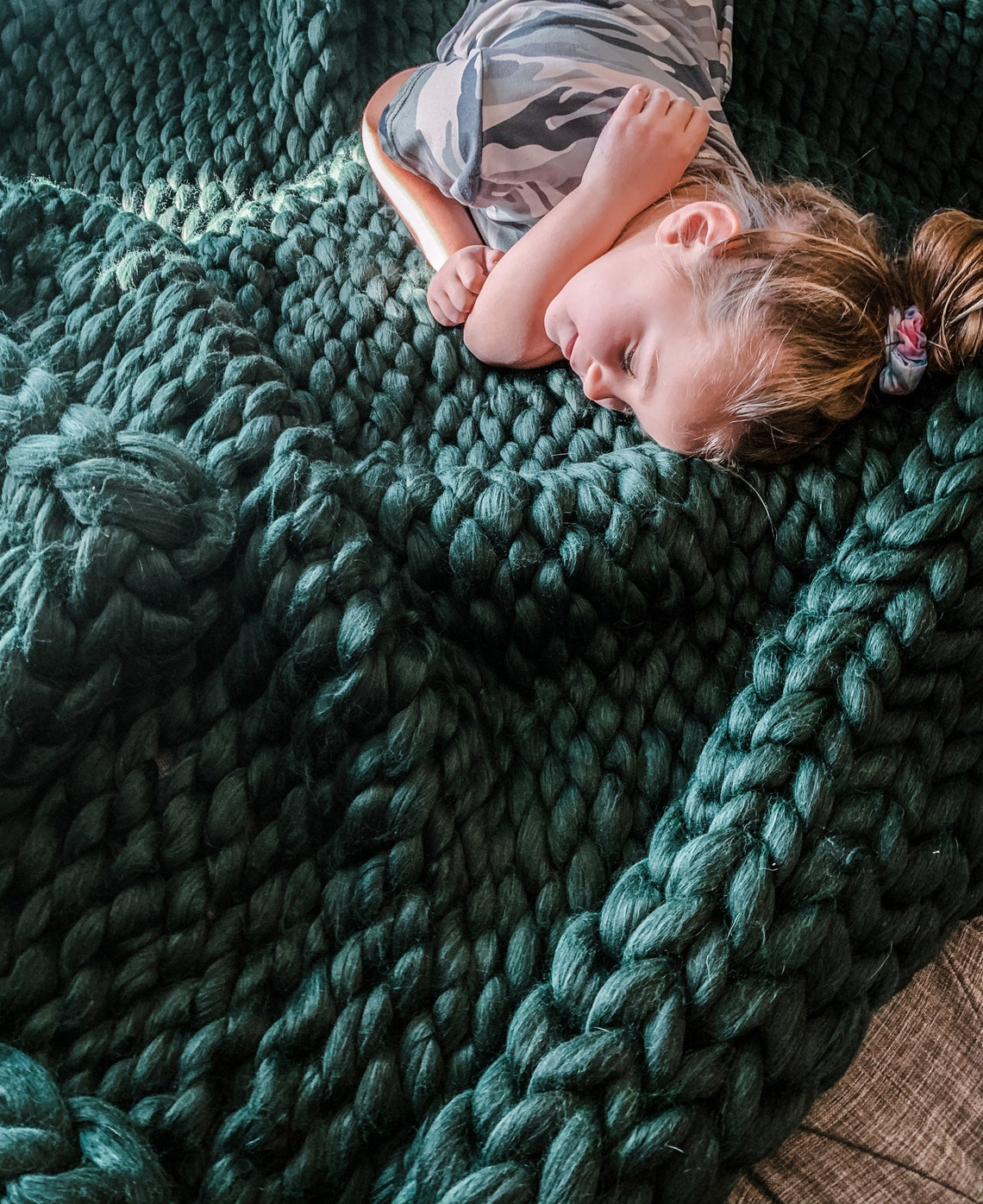 Large Green Chunky Knit Blanket Dark Emerald Green Blanket Etsy