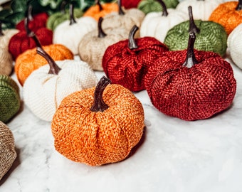 Lot De 9 Mini Citrouilles En Peluche - Décoration D'automne Avec Tige En Bois Et Nœud En Jute - 3 Couleurs - 9