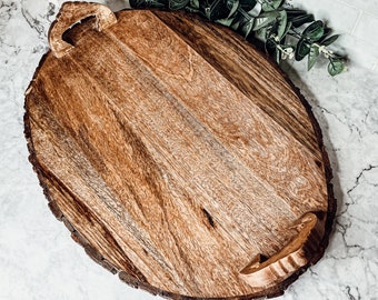 Natural Wood Serving Tray, Natural Bark Edge Trays With Handles