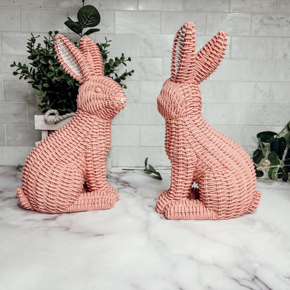 Rattan Effect Resin Rabbit Garden Statue Decor Wicker Bunny Easter Table Bunny Decorations Rabbit Figurines For Indoor Outdoor Home Patio