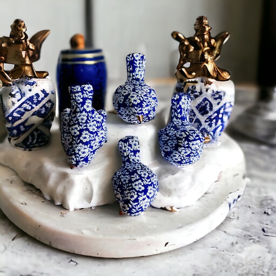 Blue Bird Figurine, Chinoiserie Bird Figurines for Home, Blue