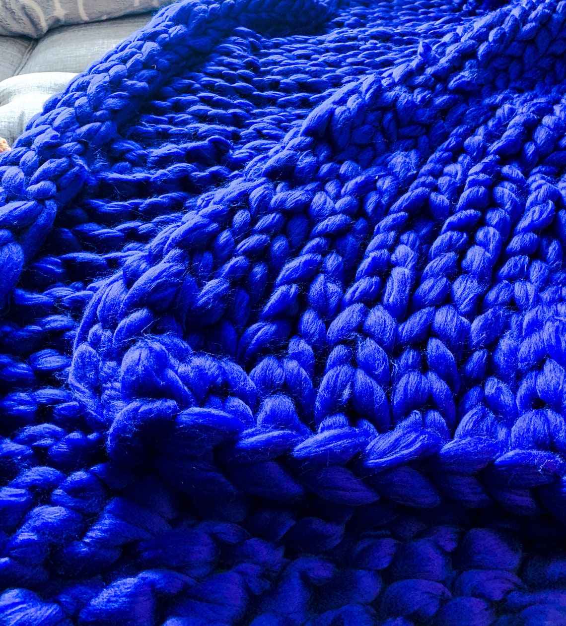Chunky Knit Blanket Royal Blue Blanket Oversized Handmade Etsy