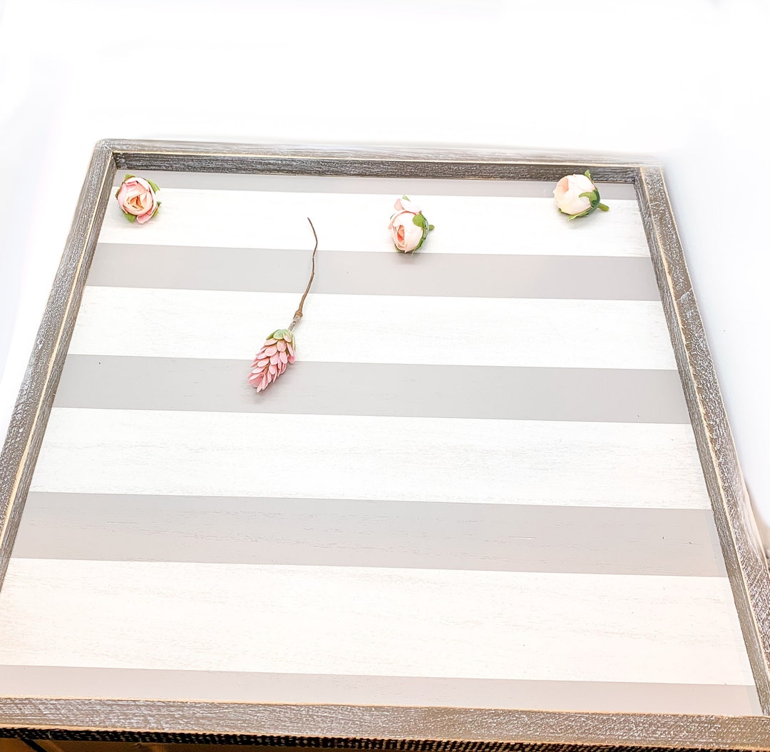 Large Decorative Tray Striped Wooden Centerpiece Tray Etsy