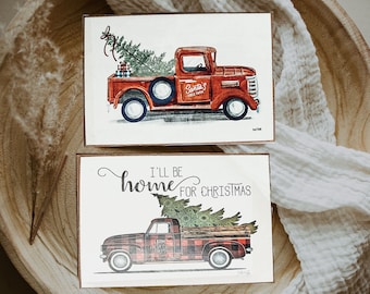 Rote Weihnachts-Truck-Dekor-Schilder, Vintage und klassische Weihnachtsdekorations-Schilder für Mantel, Regal oder Tier-Tabletts, lustige Weihnachtsschilder