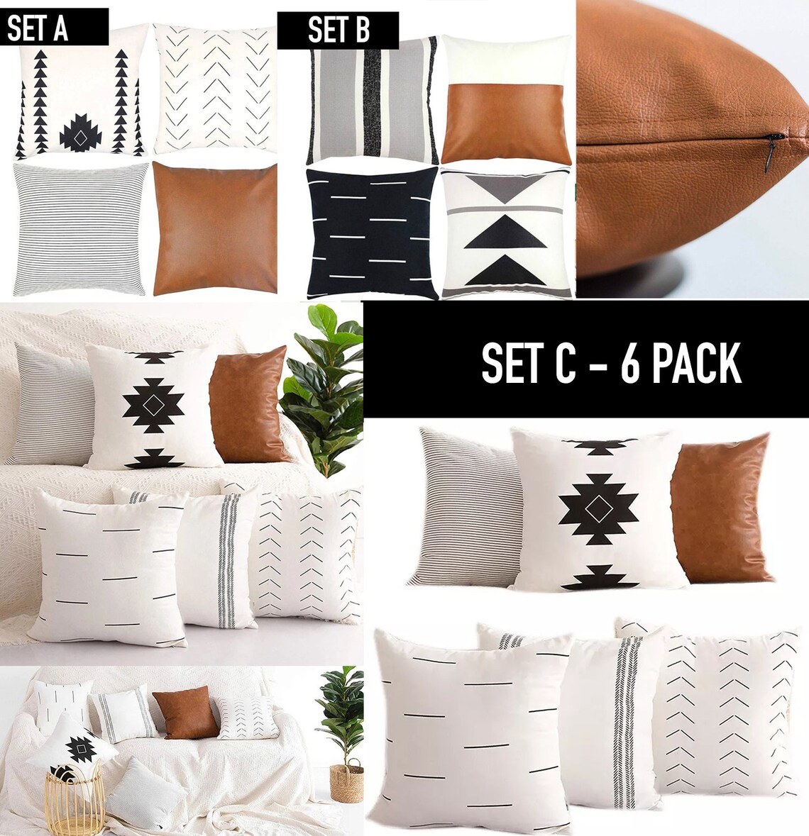 Boho Pillow Set Decorative USA Made Throw Pillows Bohemian Etsy