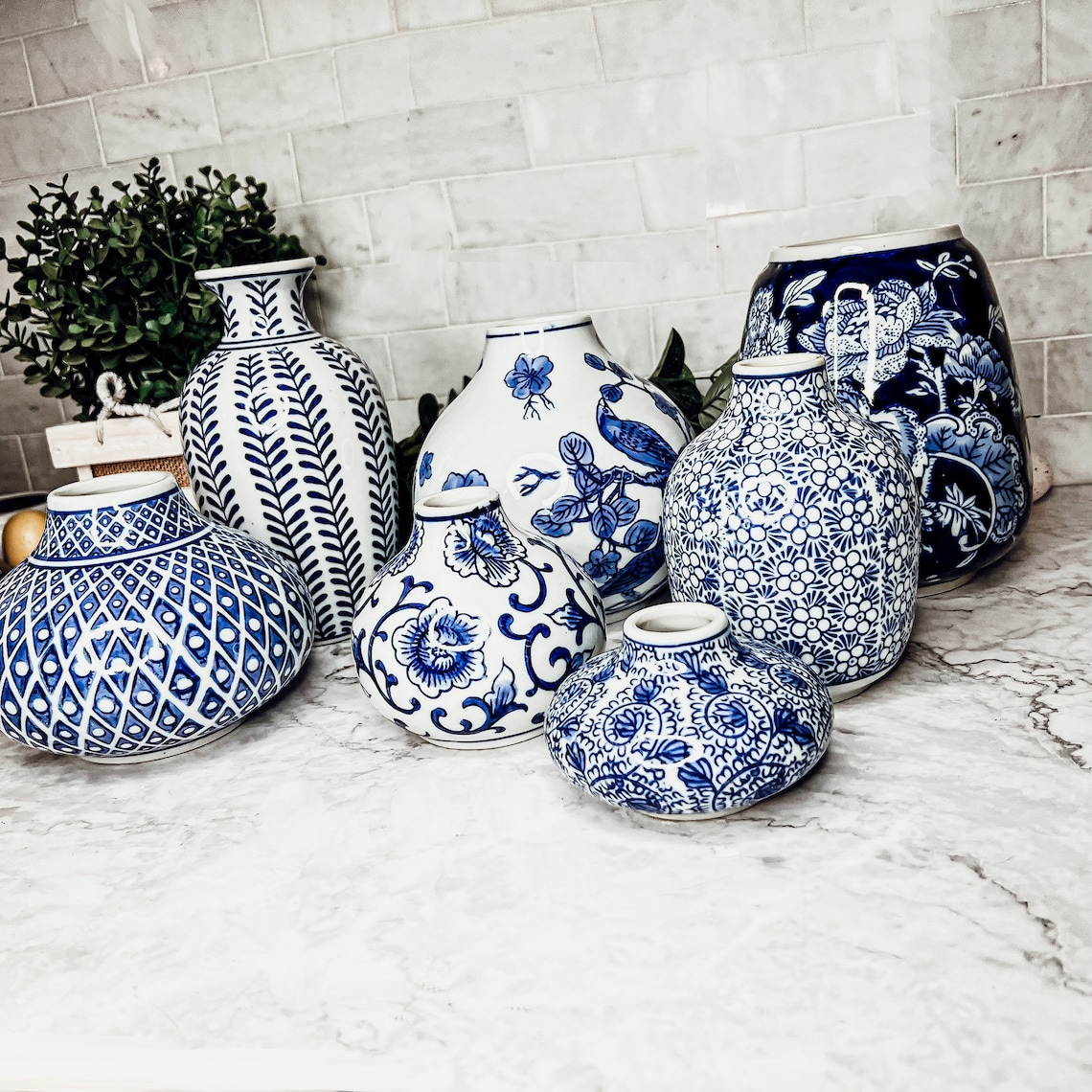 Blue and White Vase Set Chinoiserie Vases Blue Vase Decor - Etsy