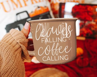 Leaves are Falling Coffee Cup | Ceramic Fall Coffee Mugs Modern Cute | Autumn Coffee Lover Gift | PSL Season | Farmhouse Fall Kitchen Decor
