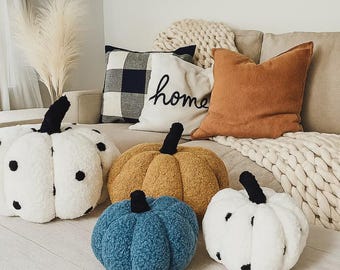 Black and White Pumpkins, Black and white Fall Decor for Inside, Cute Pumpkin Decorations for Living Room, Polka Dot Pumpkins, Plush Fabric