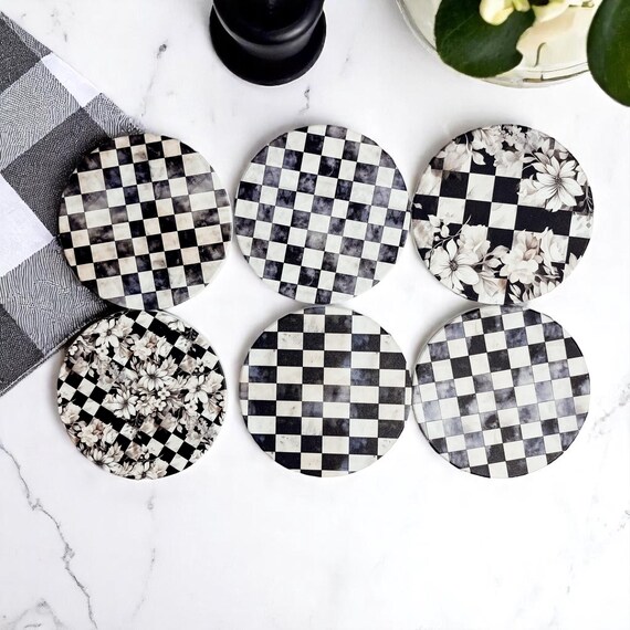 Sottobicchieri Assorbenti Set 6 Sottobicchieri In Ceramica Stile Marmo Bianco - Con Supporto Metallico, Assorbenti, Fondo In Sughero Sottobicchieri Pietra Fondo Sughero
