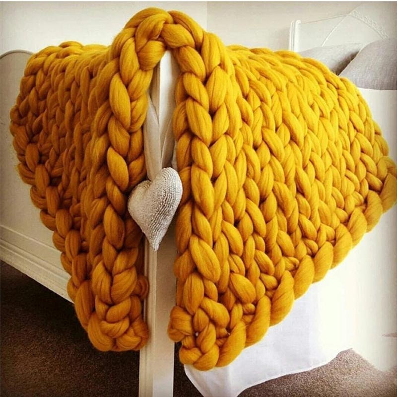Large Chunky Knit Blanket Gold Blanket Braided Blanket Etsy