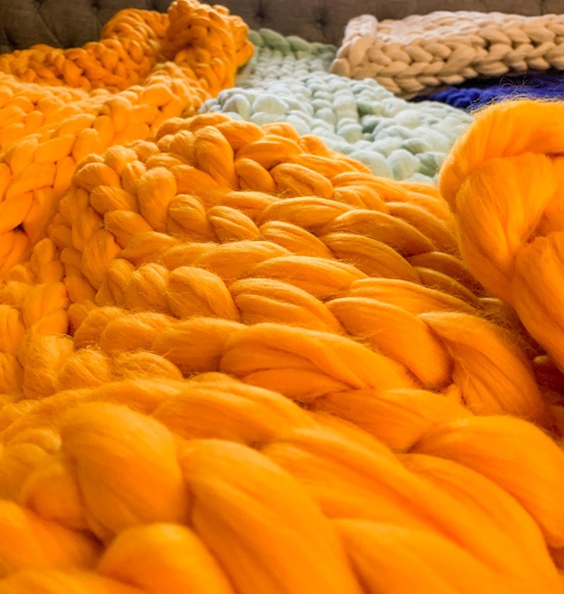 Large Chunky Knit Blanket Gold Blanket Braided Blanket Etsy